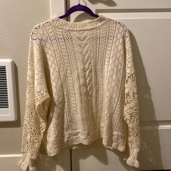 Flawless Sweaters - Flawless M Pointelle Sweater with Lace Cut Out Sleeve NWT